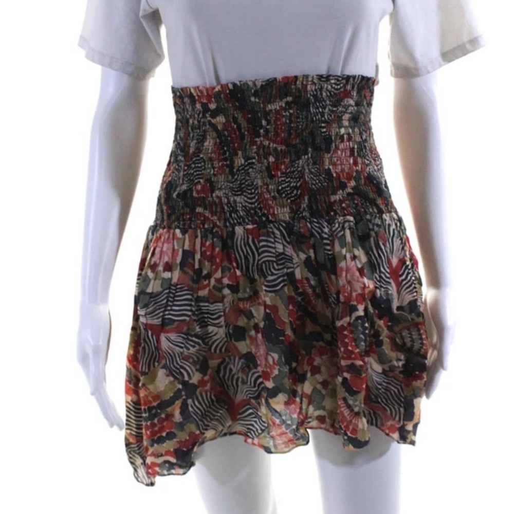 Chufy Womens Multicolor Printed Smocked Knee Length A-line Skirt S